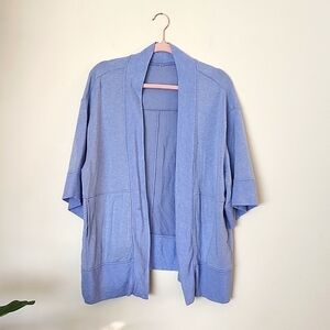 Athleta cornflower blue oversized cardigan sweater, short sleeve, women's S/M.